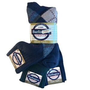 VTG (3) Burlington Socks Argyle Cotton Nylon Crew Green Seam Sz 10-13 USA Made‎